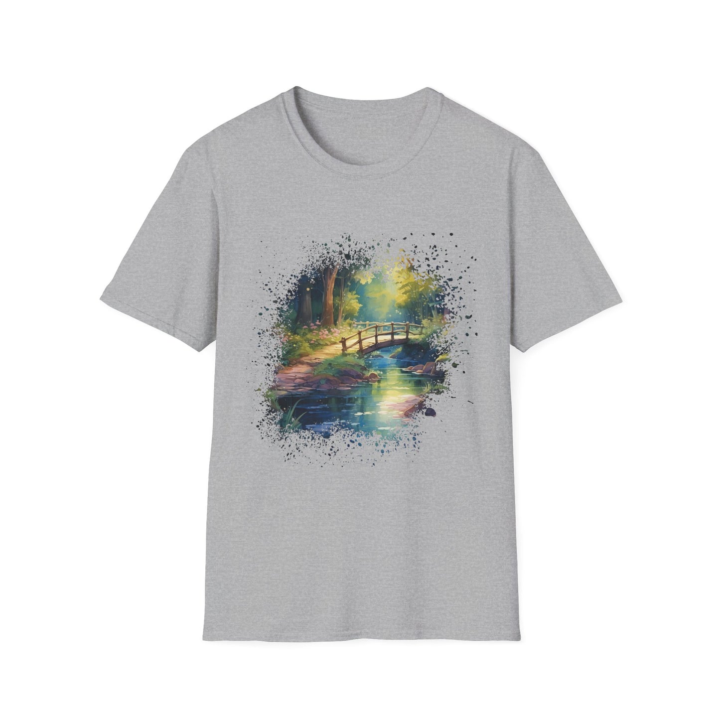 T-Shirt — Watercolor Forest Bridge Scenic Tee