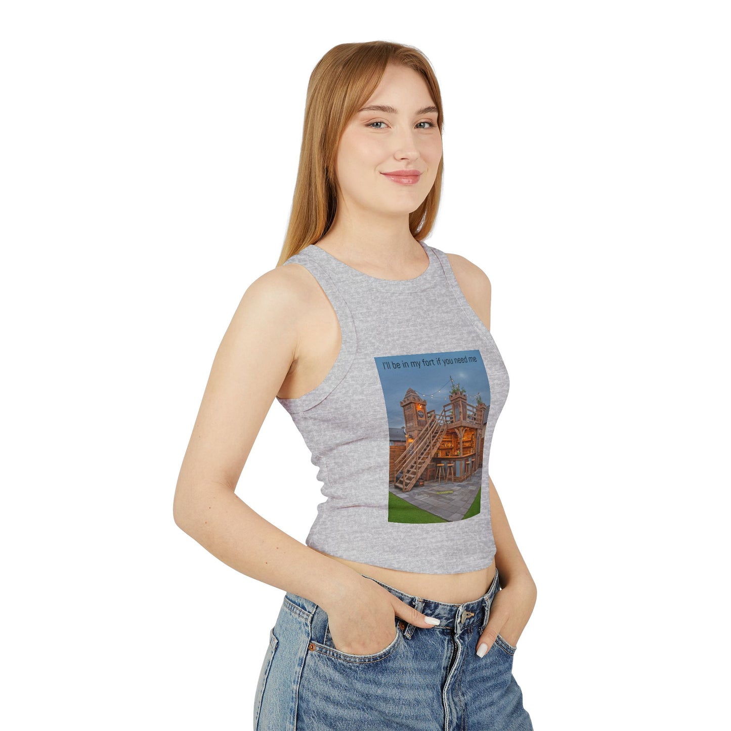 Racer Tank — 'I’ll Be in My Fort If You Need Me' Cozy Playhouse Print