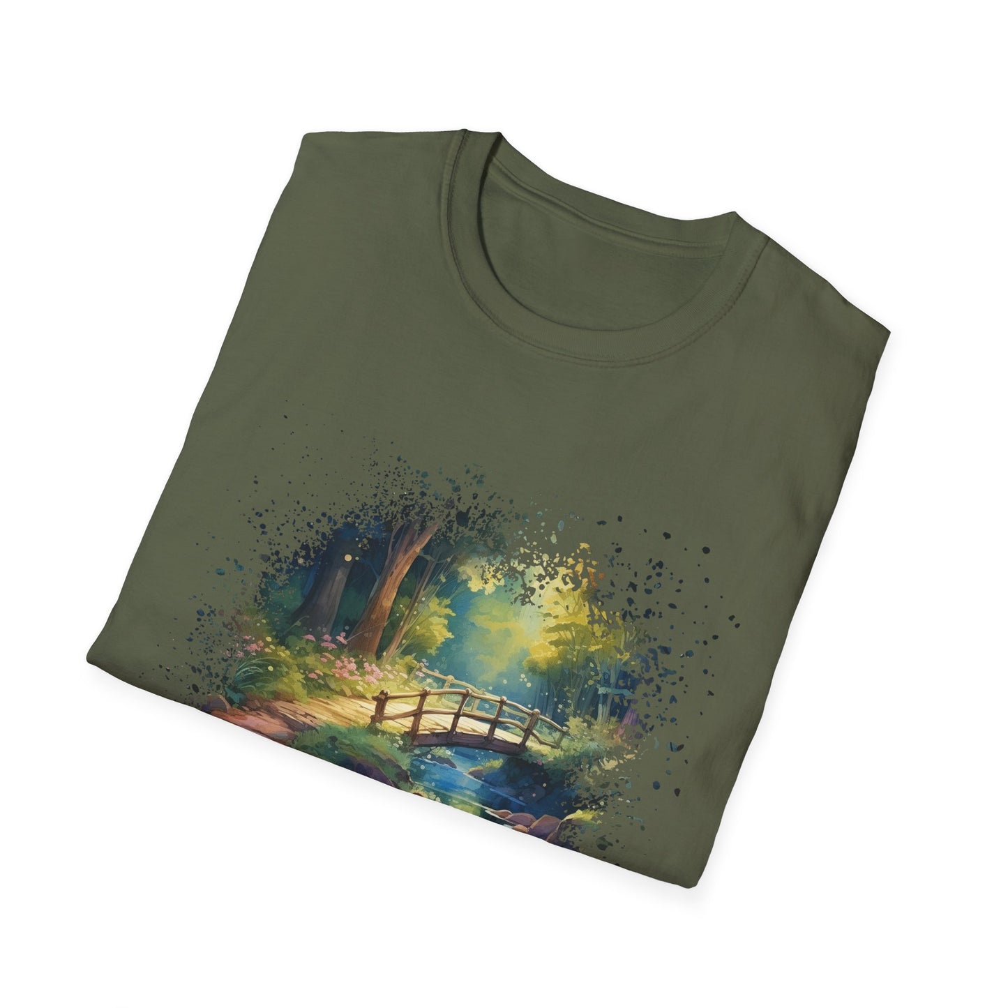 T-Shirt — Watercolor Forest Bridge Scenic Tee