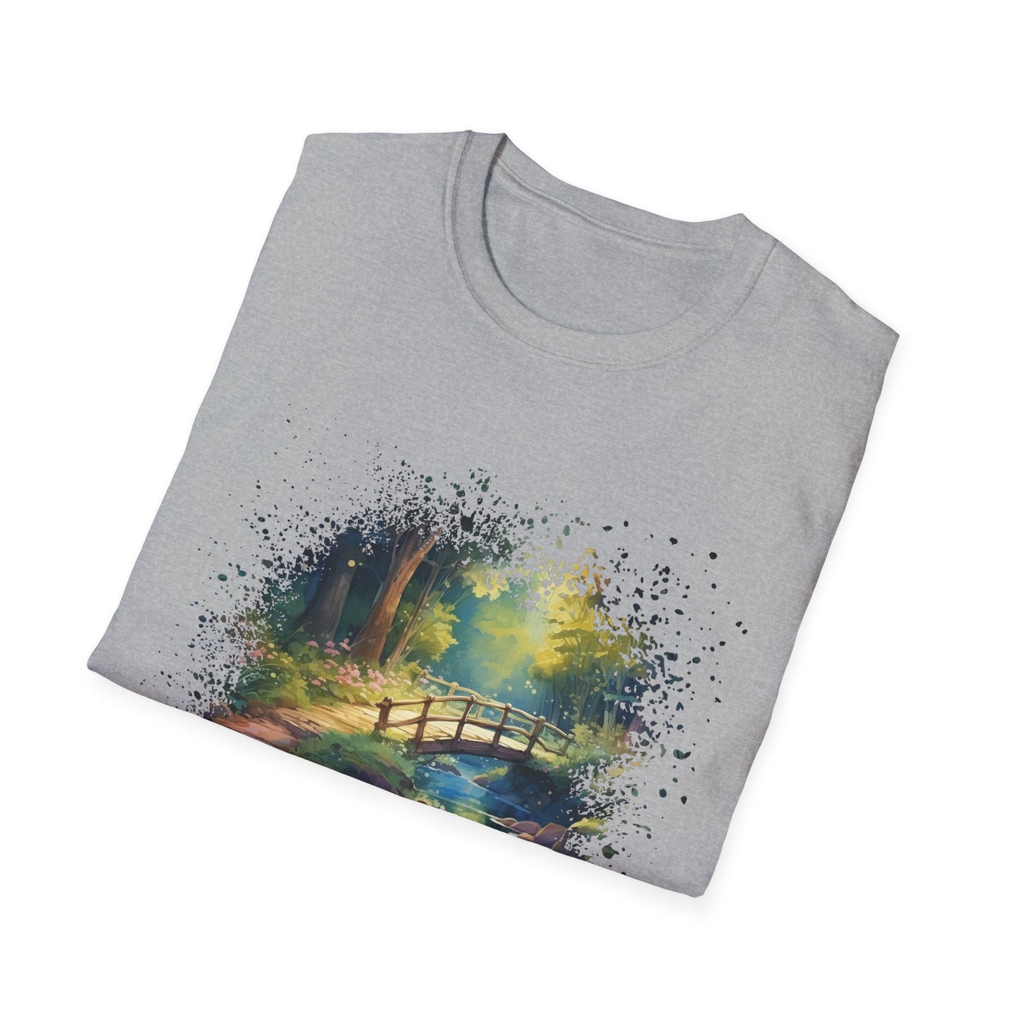 T-Shirt — Watercolor Forest Bridge Scenic Tee