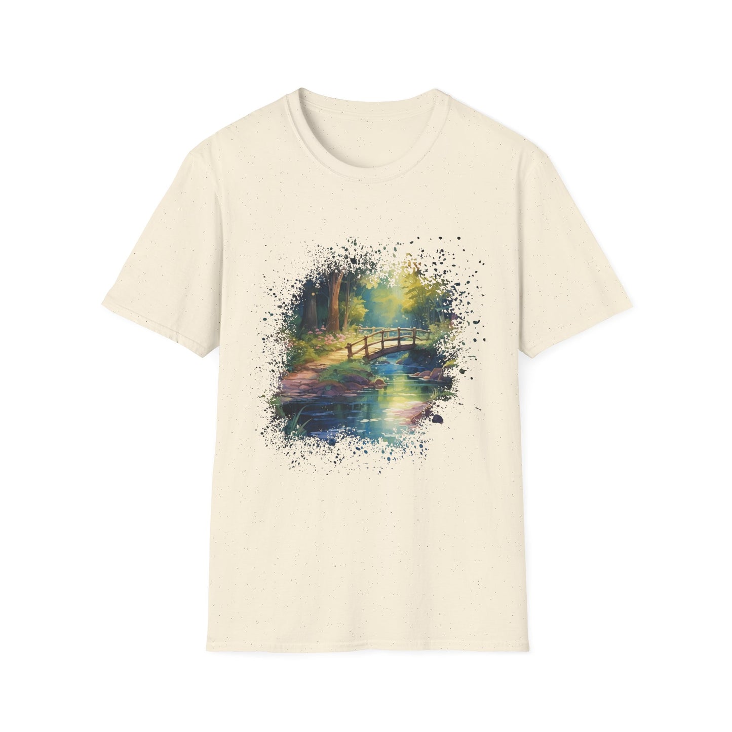 T-Shirt — Watercolor Forest Bridge Scenic Tee