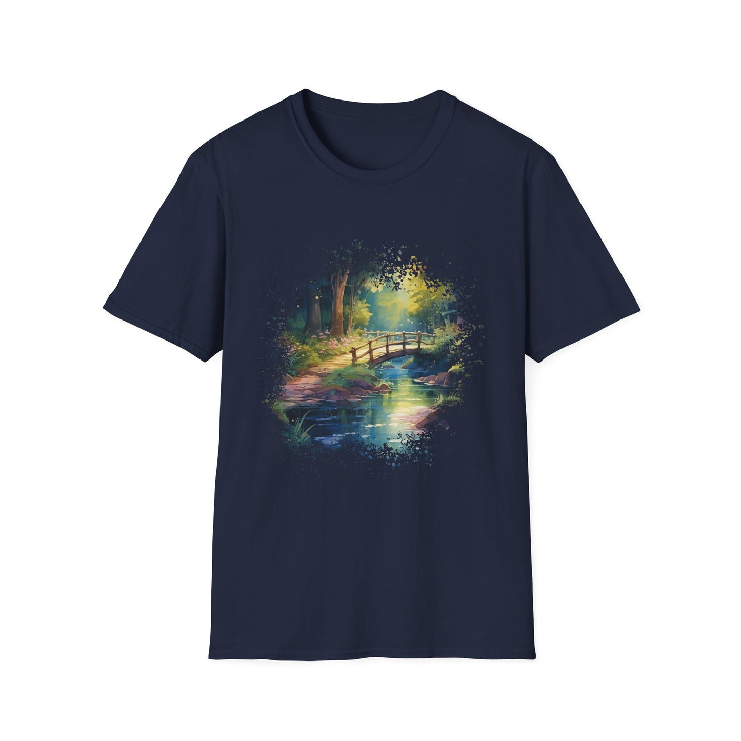 T-Shirt — Watercolor Forest Bridge Scenic Tee