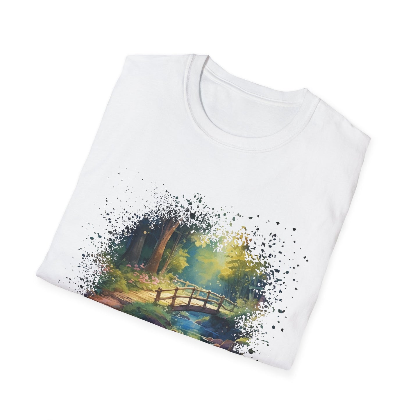 T-Shirt — Watercolor Forest Bridge Scenic Tee