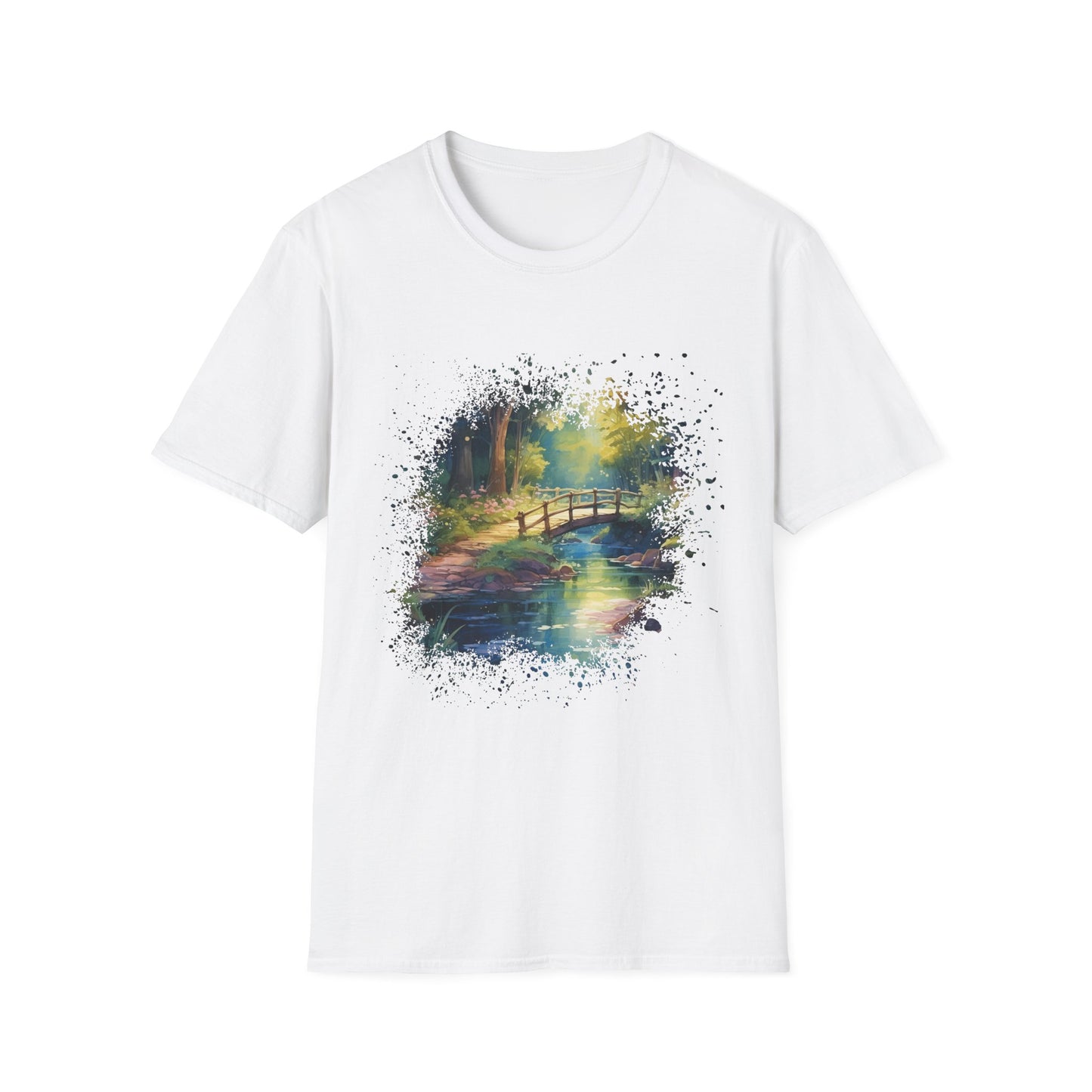 T-Shirt — Watercolor Forest Bridge Scenic Tee