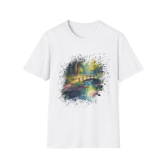 T-Shirt — Watercolor Forest Bridge Scenic Tee