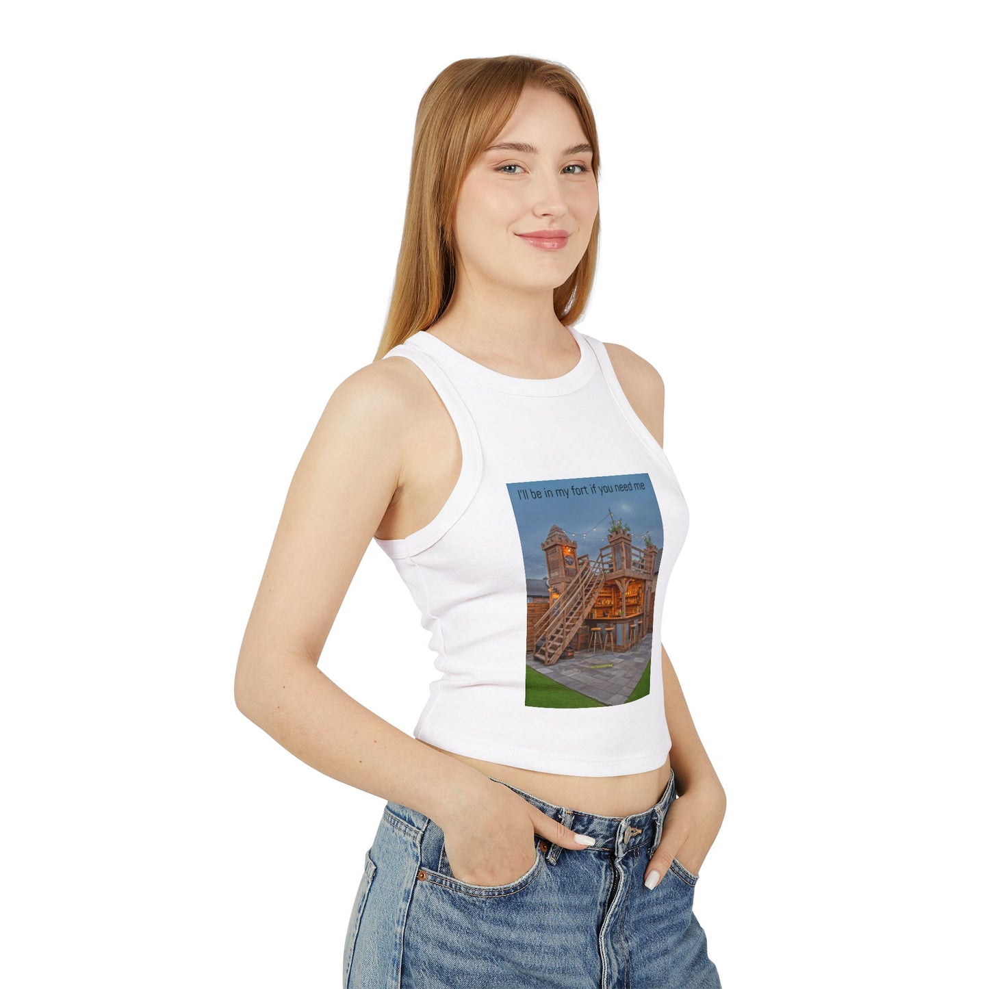 Racer Tank — 'I’ll Be in My Fort If You Need Me' Cozy Playhouse Print