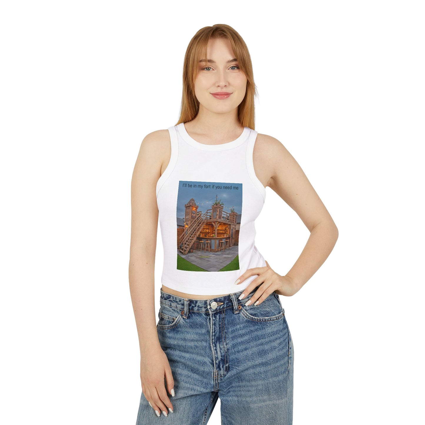 Racer Tank — 'I’ll Be in My Fort If You Need Me' Cozy Playhouse Print